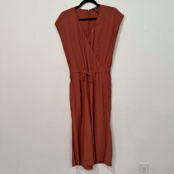 Eileen Fisher Russet Brown Crepe Faux Wrap Wide Leg Crop Jumpsuit XXS - Picture 2 of 7